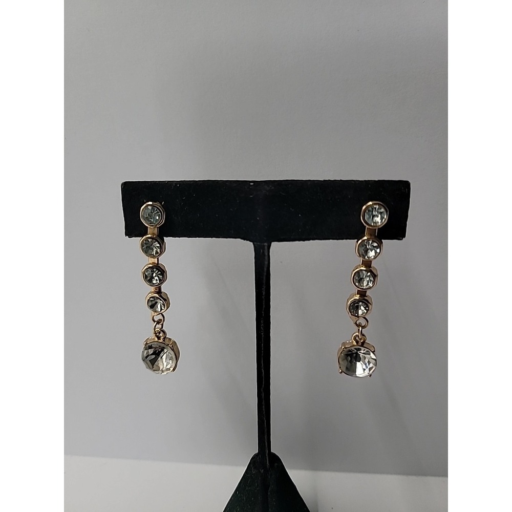 Vintage Gold Tone Crystal Drop Earrings Rhinestone Dangle Pierced Jewelry